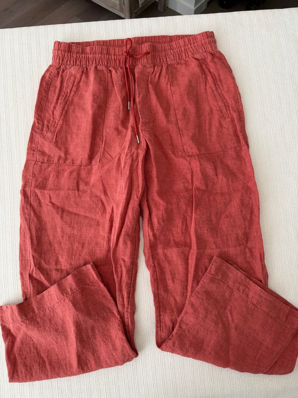 Athleta Retreat Linen High Rise Wide Leg Pants Terracotta Rust Orange 12
